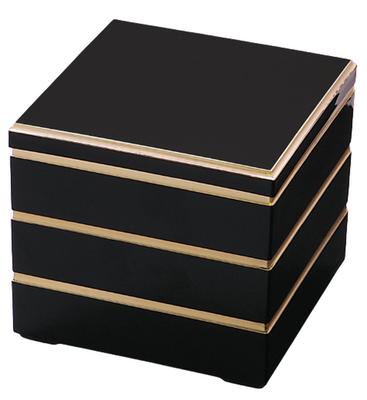 J-kitchens 3-ярусный 5-дюймовый Дзюбако (Стопка коробок), Черный с золотой каймой, 15,1 см x 15,1 см x 15,7 см, Сделано в Японии