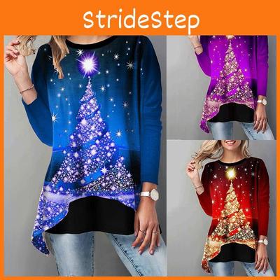 Стильные женские топы с рождественской елкой, с длинным рукавом, повседневный рождественский пуловер, футболка, блузка