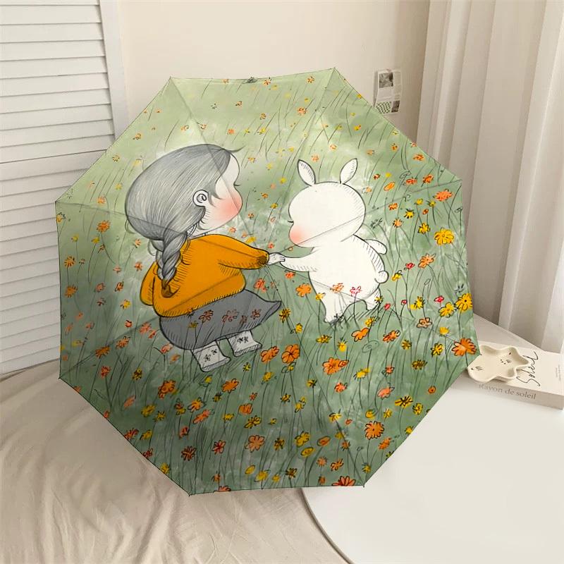 1PC girl rabbit Automatic Open/Close Umbrella with Windproof, 8-Rib Sturdy Canopy, Durable Ribs, Fashionable Design, Outdoor Accessory, Fun Prin, Holi