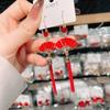 Красные Складные Серьги-Веер Китайский Стиль Серьги-Крючки с Кисточкой Женские Новогодний Вечер Удача Металлические Украшения Подарки Серьги в Роскошном Стиле