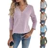Casual Knitted Casual Striped New  V-neck Button Long-sleeved Top For Women