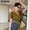 WTEMPO Women's Polo Collar Short Sleeve Fashion T-Shirts Slim Knitted Tees Skinny Casual Lady Solid Summer Tank Tops