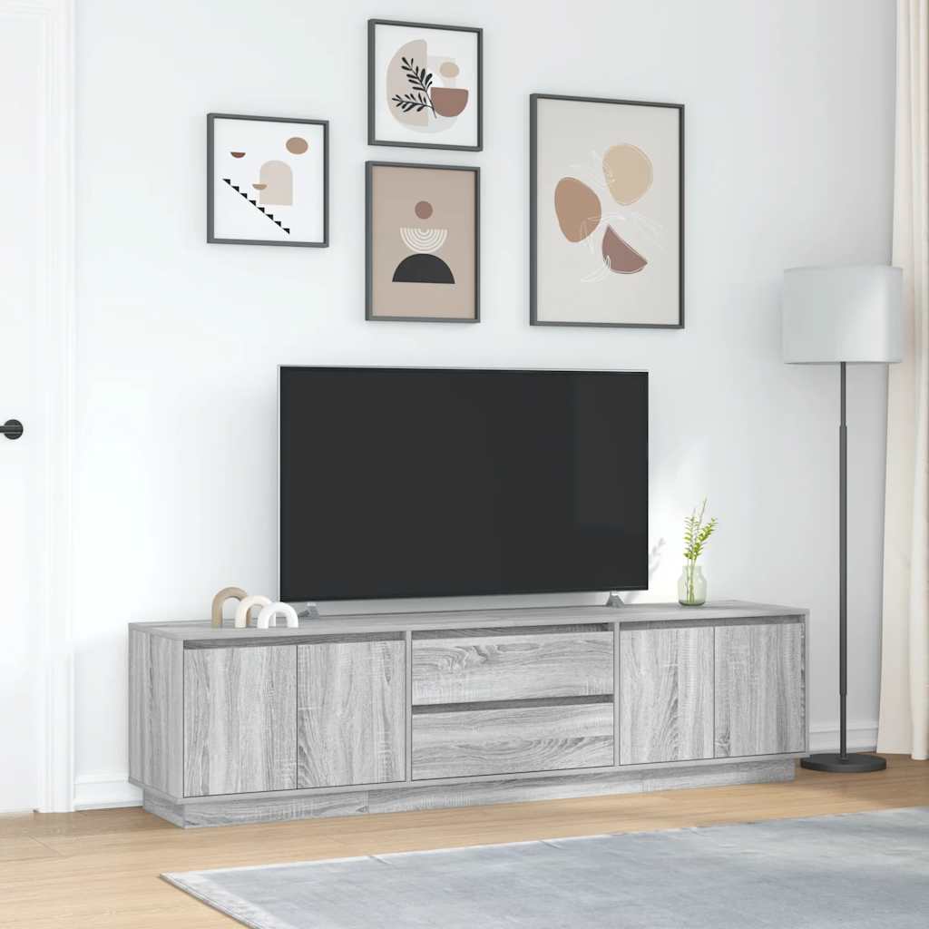 TV Stand with LED Lights Grey Sonoma 193.5x41x50 cm