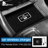 Беспроводное автомобильное зарядное устройство для Honda Civic 11-го поколения 2022 2023, держатель для быстрой зарядки мобильного телефона 15 Вт, аксессуары для платы зарядного устройства