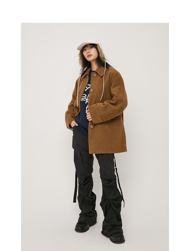 MOUS * Y Premium Minimalist Commuting Lapel Single Breasted Silhouette Loose Woolen Jacket for Women