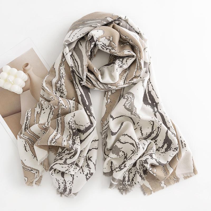 Fresh and Sweet Vertical Marble Scarf for Autumn and Winter Elegant and Warm Shawl Imitation Cashmere Scarf for Women