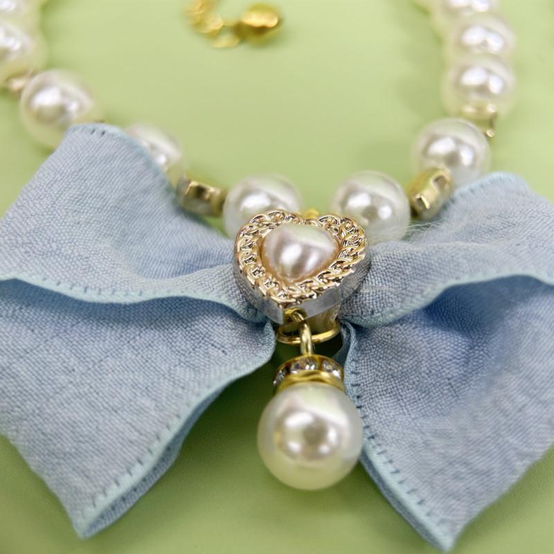 New pet collar for spring and summer, trendy dopamine-inspired butterfly and faux pearl necklace, pet cat and dog accessory