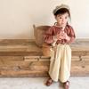 Spring Autumn Girls Korean Style Plaid Cotton Linen Long Sleeve Shirt
