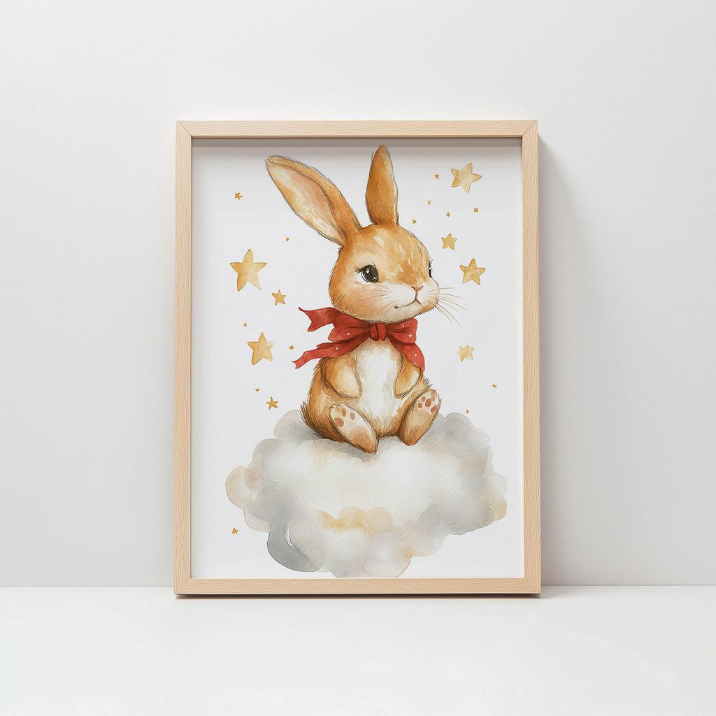 Plakat Uroczy Króliczek Na Chmurce Plakat Uroczy Króliczek Na Chmurce, 70X100 Cm, Bez Ramy, Płótno Premium Na Blejtramie