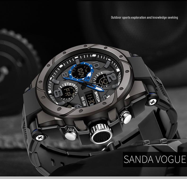 Sanda 6008 Многофункциональные мужские водонепроницаемые кварцевые спортивные часы для студентов