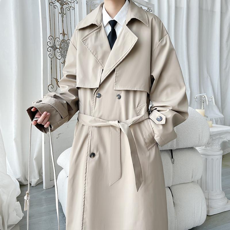2025 Mens Trench Coat Men Double Breasted Belted Windbreaker Man Lapel Long Jacket Casual Windproof Overcoat Men Trench