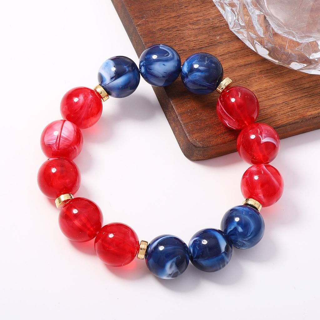 Fashion retro contrasting color resin smudged round bead beaded bracelet white holiday style atmosphere versatile women's models