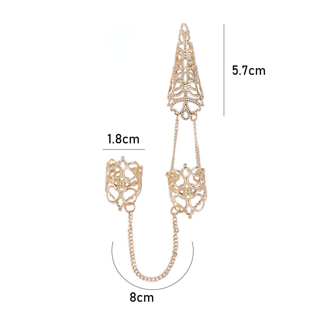 Gold Tassels Hollow Out Cone Party Finger Ring Nail Cover Rings Finger Bracelet Chain Women Jewelry