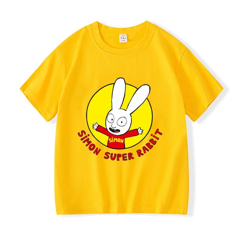 Футболка Simon Super Bunny Забавная Детская для Мальчиков с Круглым Вырезом и Коротким Рукавом Весна Лето для Девочек Повседневная с Мультяшным Узором Одежда