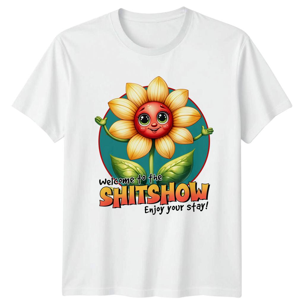 Welcome To The Shtshow Flower Cartoon Funny Graphic Novelty TShirt