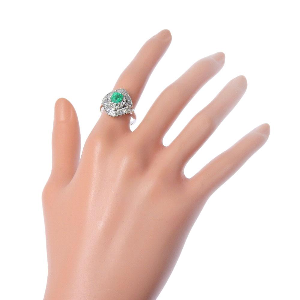 Ring Pt900Platinum/Emerald/diamond #7.2(US Size) 9.4g Women Used