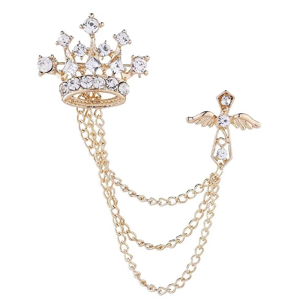 1Pcs Temperament Chain Brooch Crown Rhinestone Lapel For Women Dress Mens Shirt Suit Set