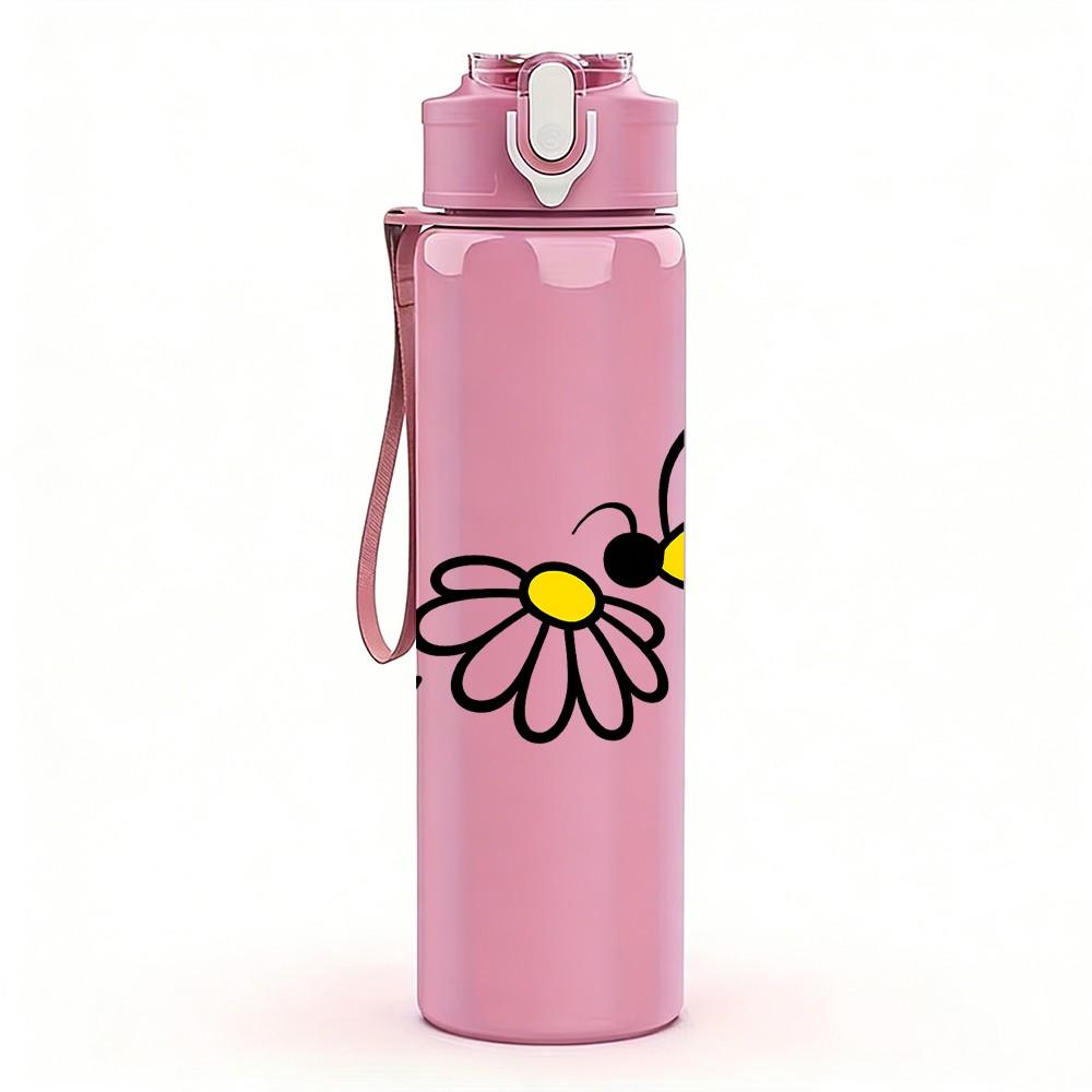 1PC Bee With You Honey Bee Pattern 750ml Color Plastic Sports Water Bottle Leakproof Flip Straw Lid Suitable for Sports Office Home Use