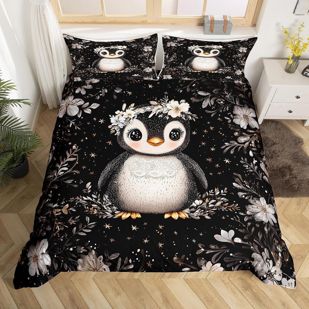 Cartoon Penguin Duvet Cover Polar Animal Watermelon Bedding Set for Boys Girls Room DecorArctic Wildlife Fruit Comforter Cover