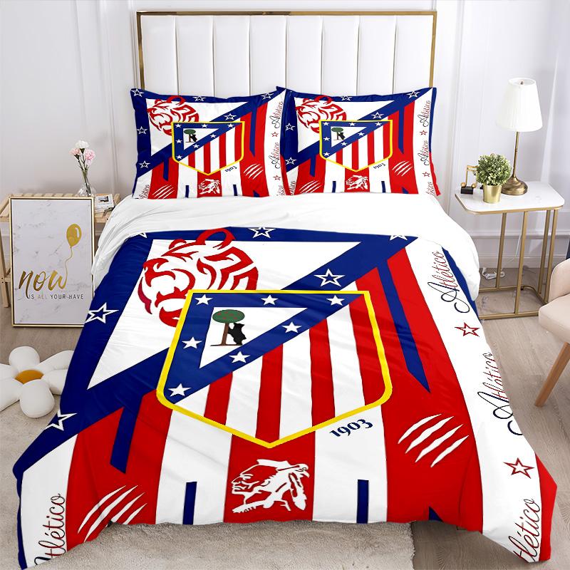 Atletico Madrid Crest Print 3Pcs Bedding Setduvet Cover With 2 Bedropillowcase Home Birthday Gift