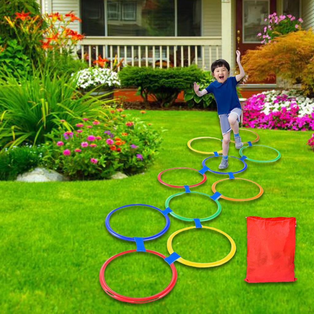 10 Pieces Hopscotch Rings Bean Bag Toss Portable Agility Training Fun Jump Game Hoops for