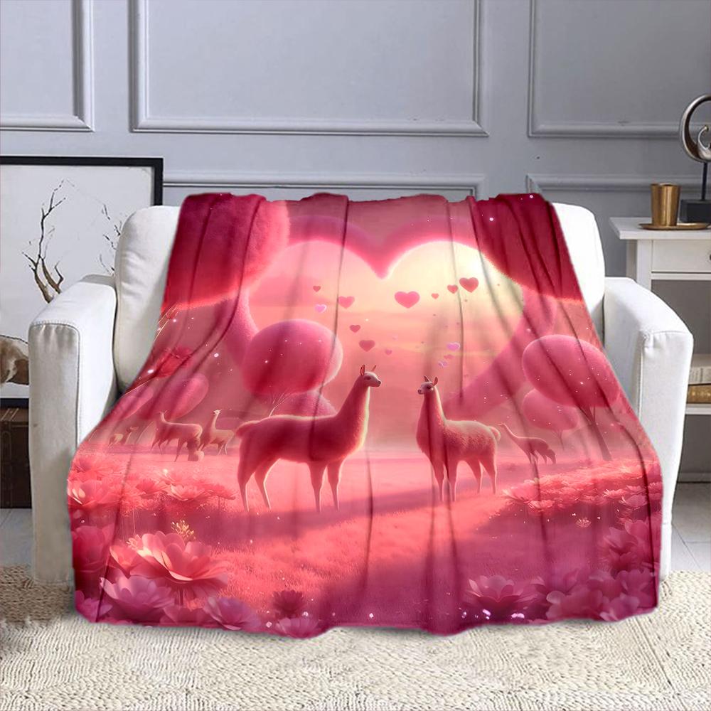 Romantic Alpacas in Pink Heart Forest Patterned flannel blanket perfect for the bedroom living room, sofa, or a little nap