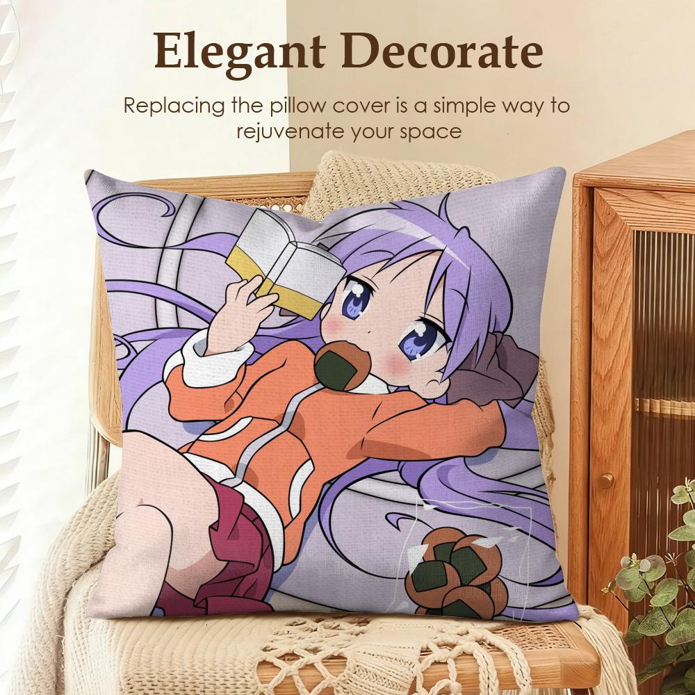 Anime LLucky Star Cushion Cover Natural Linen Organic Fabric DoubleSided Printing Sofa Home Decor Gift Pillow Case