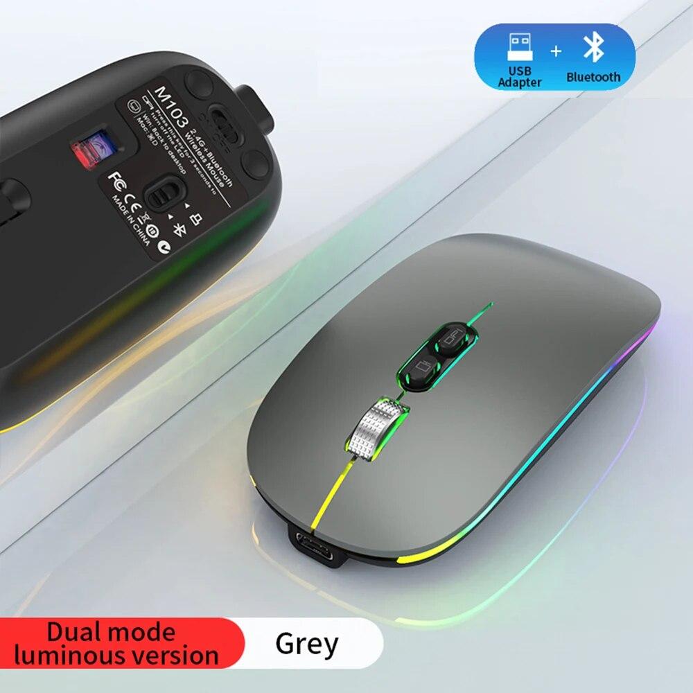 Dual Mode Bluetooth Wireless Mouse With Type-c Rechargeable Rgb One-click Desktop Function Gaming Mouse Gamer 2.4ghz 1600dpi