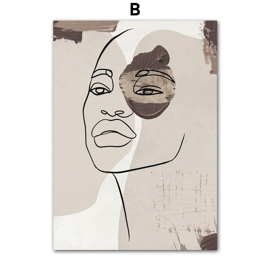 Абстрактные линии, лицо девушки, бохо, геометрия, современный декор для гостиной, постеры и принты, настенная живопись на холсте, настенная картина для дома, бар