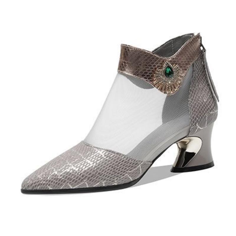 Zapatos de mujer, женские классические дышащие туфли серого цвета с сеткой на квадратном каблуке, botas femininas, женские повседневные ботинки для офиса и вечеринки, ba153