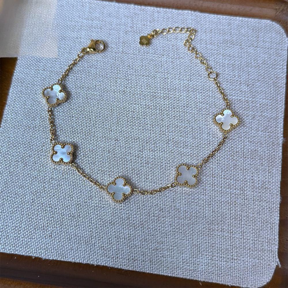 Браслет из титановой стали 10 мм, не выцветающий, «Четырехлистный клевер», легкая роскошь, модный, универсальный, пятицветный браслет