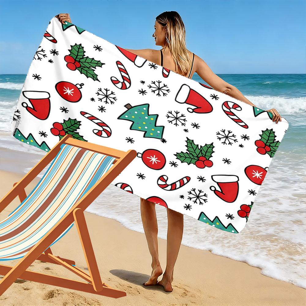 Festive holiday joy radiates Print beach towel, quick drying, suitable for travel, outdoor sports, jogging, the beach and swimming, gift