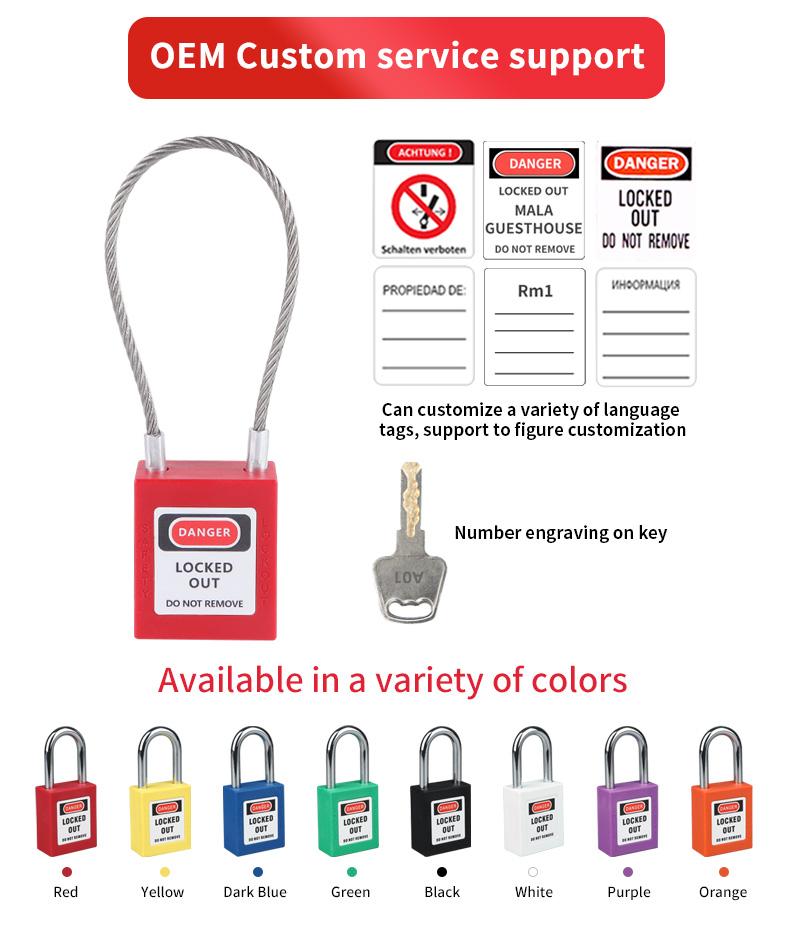 QVAND 90mm Safety LOTO Locks with Different Steel Cable Buckles Nylon Bodies Multiple Colors for Padlock Locking