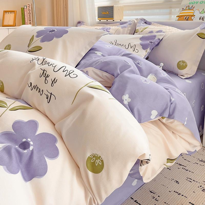 Thickened Skin-friendly Cotton Sheets Four-piece Quilt Cover Twill Sheets Cartoon Dormitory Three-piece Set