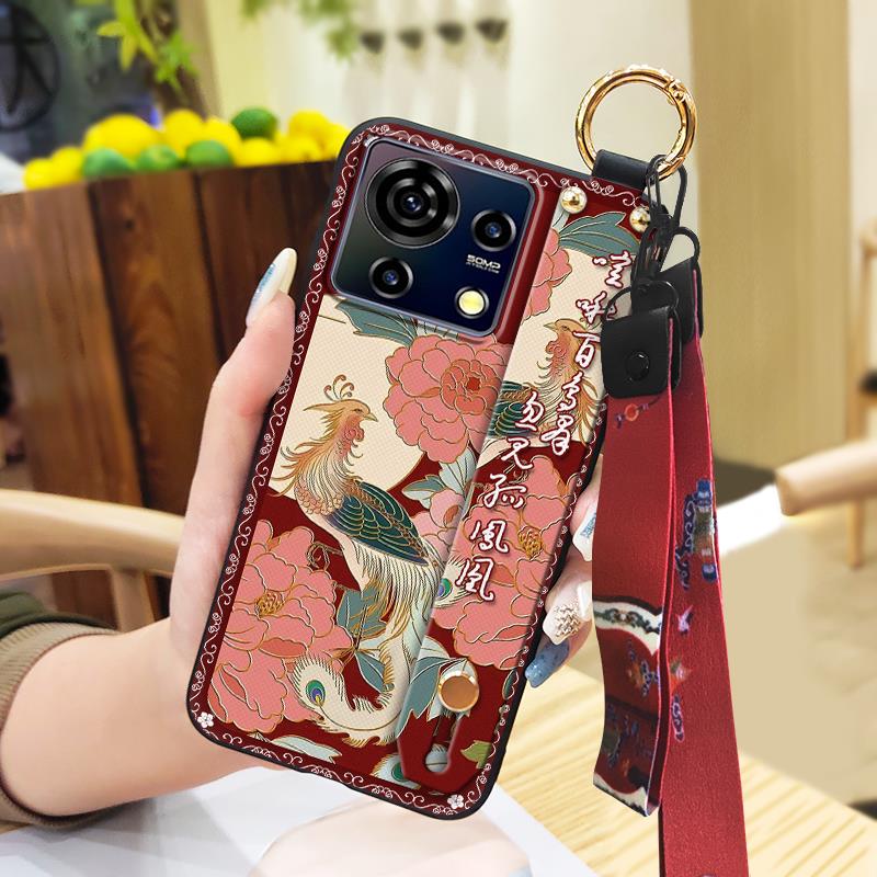 Protective Soft case Phone Case For ZTE Blade V50 Vita Fashion For Mom Shockproof Wristband Elderly lady Wrist Strap