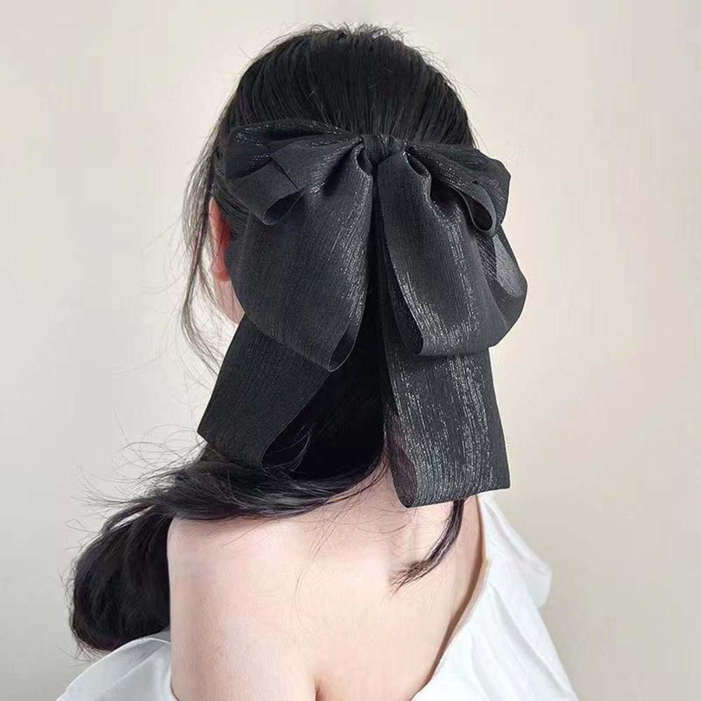 Beads Black Bow Shark Clip Elegant Women Sequin Hairgrips Fashion Shiny Rhinestone Hair Claw Gifts