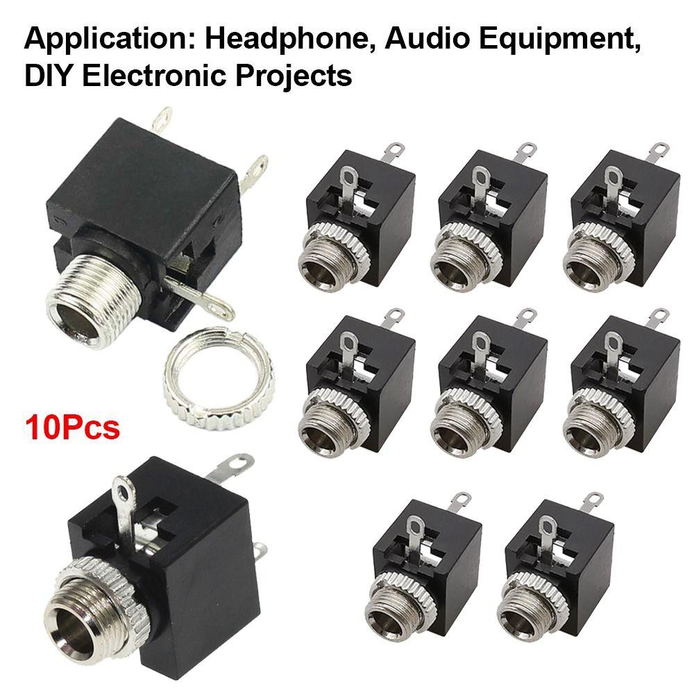 10Pcs Plastic Metal 3.5mm Mono Female Jack 3Pin DIP Headphone Socket DIY Electronic Project