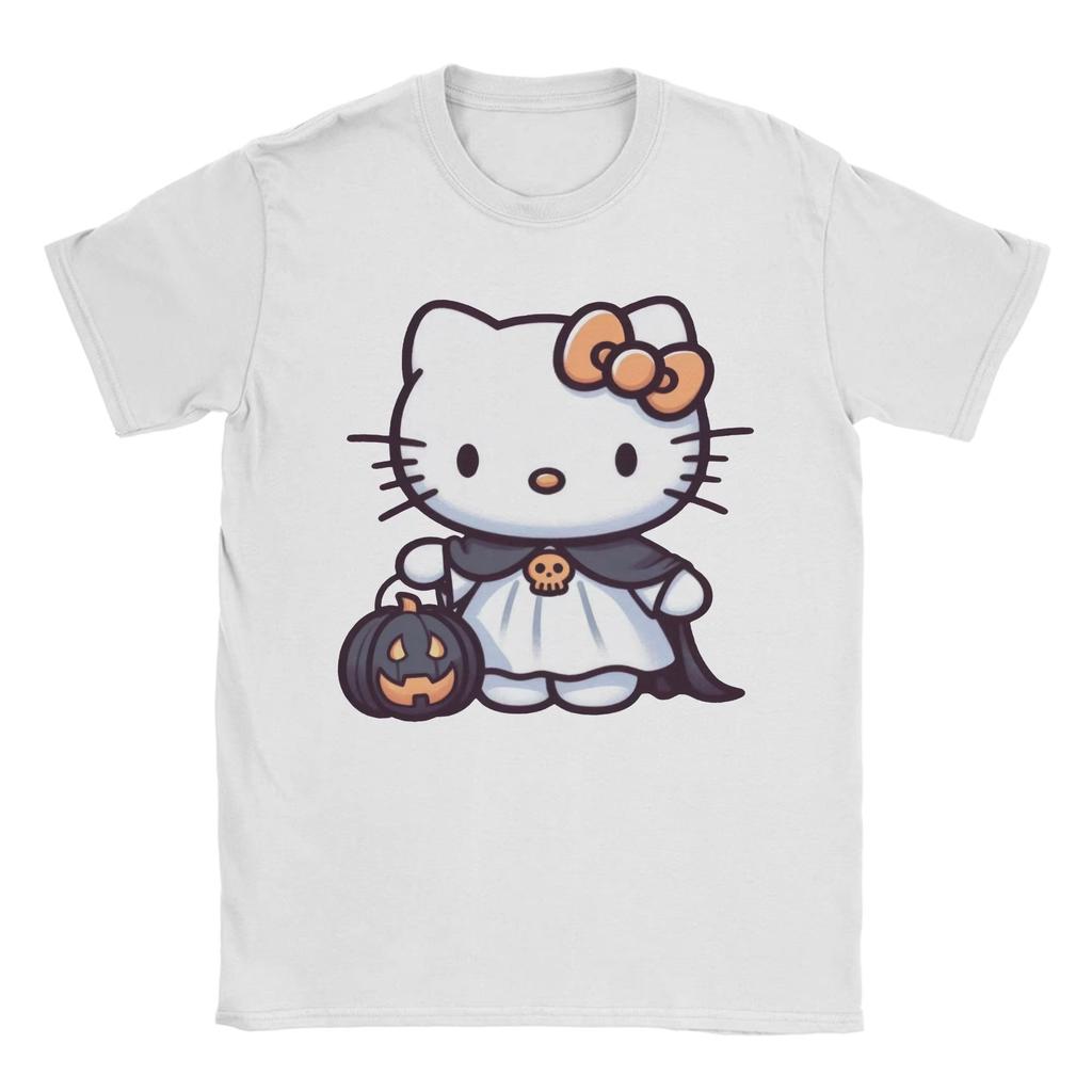 Summer Shortsleeve Printed Tshirt Women Couple Sanrio Hello Kitty Cartoon Style Versatile Casual Fashionable Cute Wearing