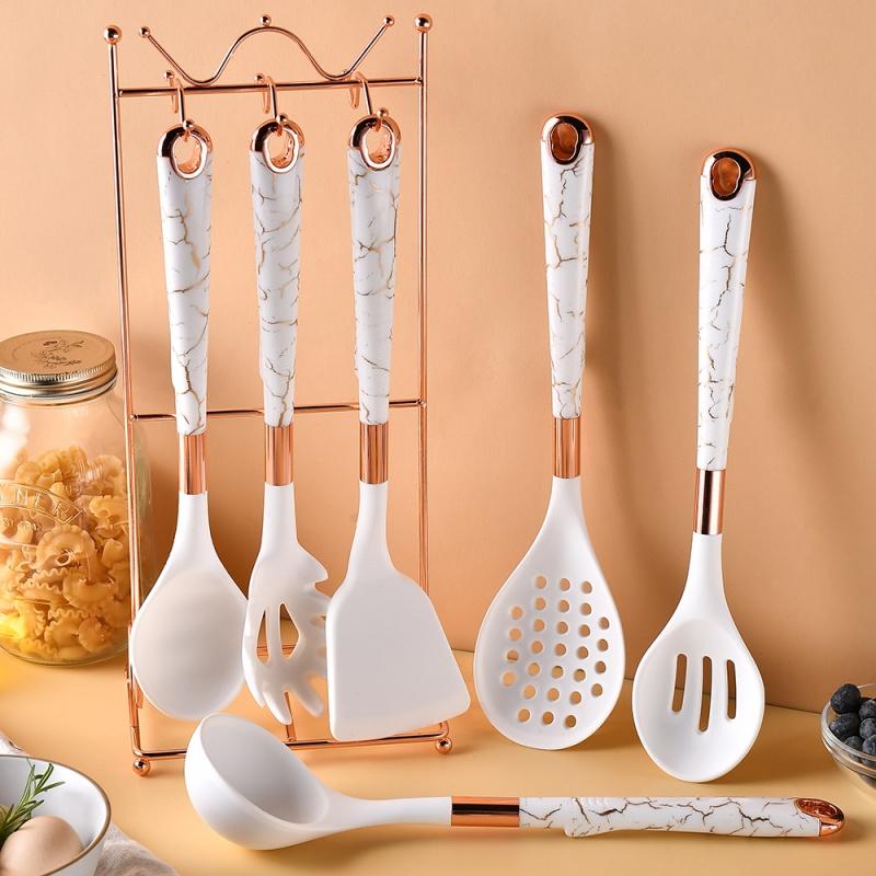 7 PCS Silicone Cooking Kitchen Utensil Set Wooden Handle Kitchen Baking Tools Kitchenware Accessories Storage Bucket