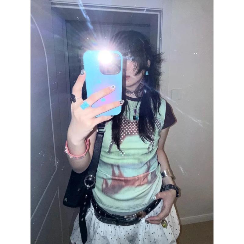KOSY Y2k Japanese Print T Shirt Women Short Sleeve Aesthetic Crop Tops American Retro 90s Graphic Tops Streetwear