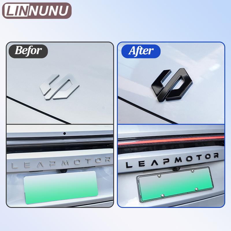 Linnunu Fit for Leapmotor C10 Black Car Logo Car Exterior Decoration Parts Front Hood Emblem Steering Wheel Emblem Wheel Hub Emblem Rear Emblem