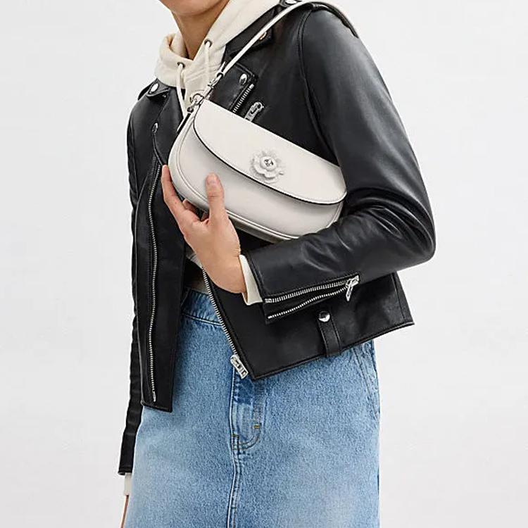 Coach Saddle Emmy 23 Tea Rose Pattern Turnlock Closure Leather Saddle Bag Women handbags Pink White CU032-LHCHK
