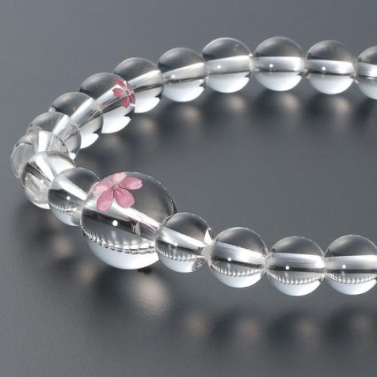Buddhist Altar Shop Takita Shoten's Special Selection Prayer Beads Bracelet, Natural Stone Bracelet with Cherry Blossom Carving, 7mm Beads, Inner