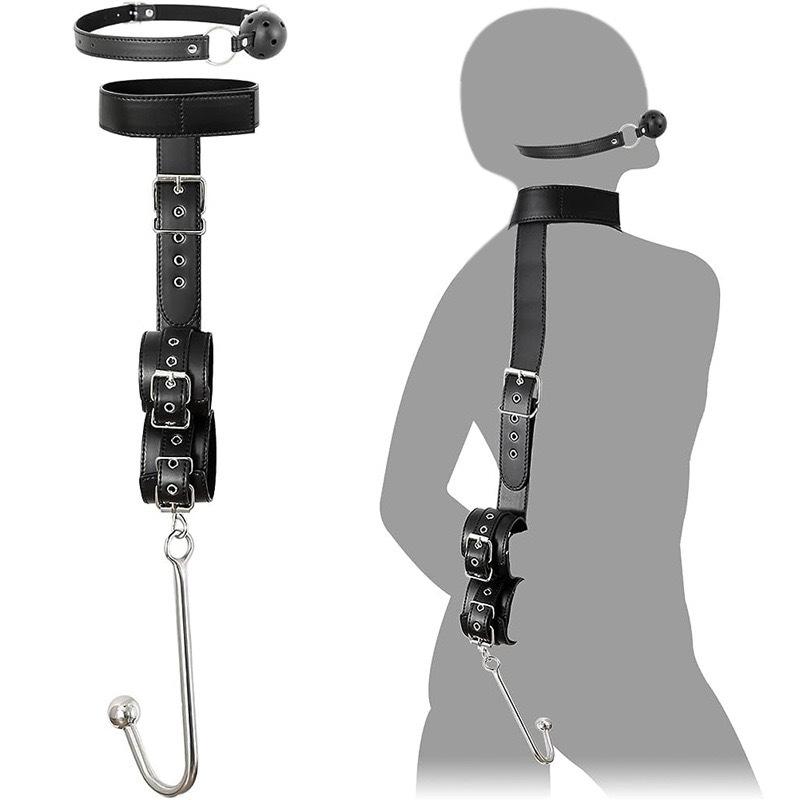 BDSM Bondage Kit for Couples with Wrist Cuffs Neck Collar Anal Hook Restraint Strap Adult Role Play Training Sex Toy Set Bedroom
