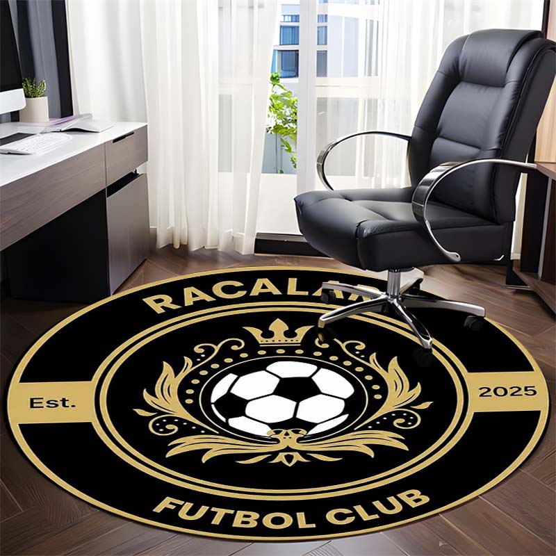 Racalara FC Golden Laurel Soccer Ball Circular Area Rug Football Club Round Floor Carpet Gaming Chair Living Room Bedroom Home Decor Mat