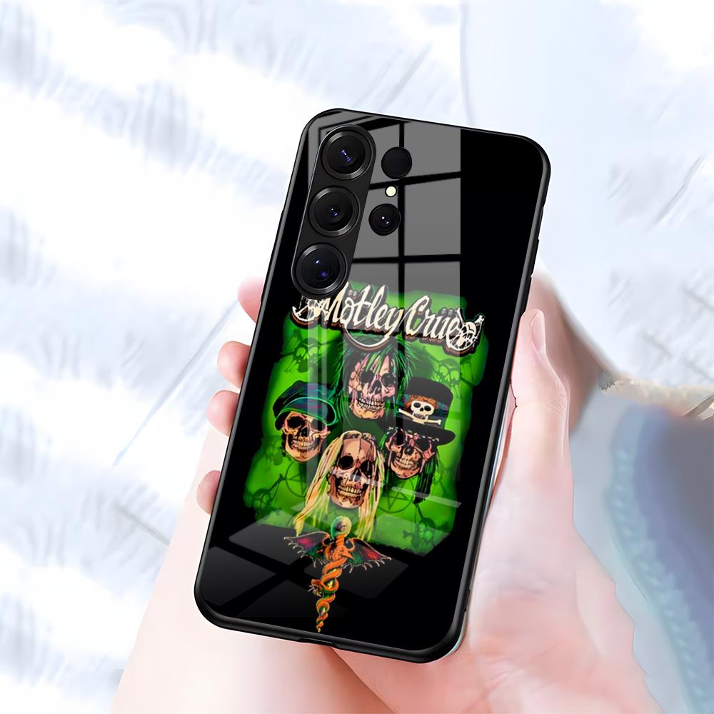 Чехол для телефона M-MotleyS Rock C-CrueS для Samsung S26 S25 S24 FE S23 S22 S21 Plus S20 Ultra Note20Ultra Черная стеклянная крышка
