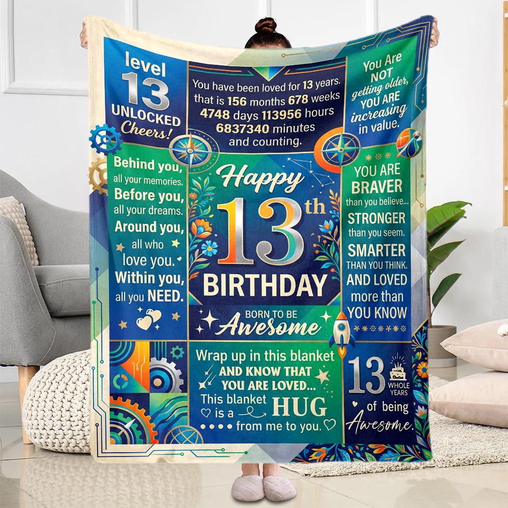 13th Birthday Celebration Blanket Comfortable Perfect for Office Bed Office Chair Four Seasons Universal Modern Birthday Christmas Gift Blanket