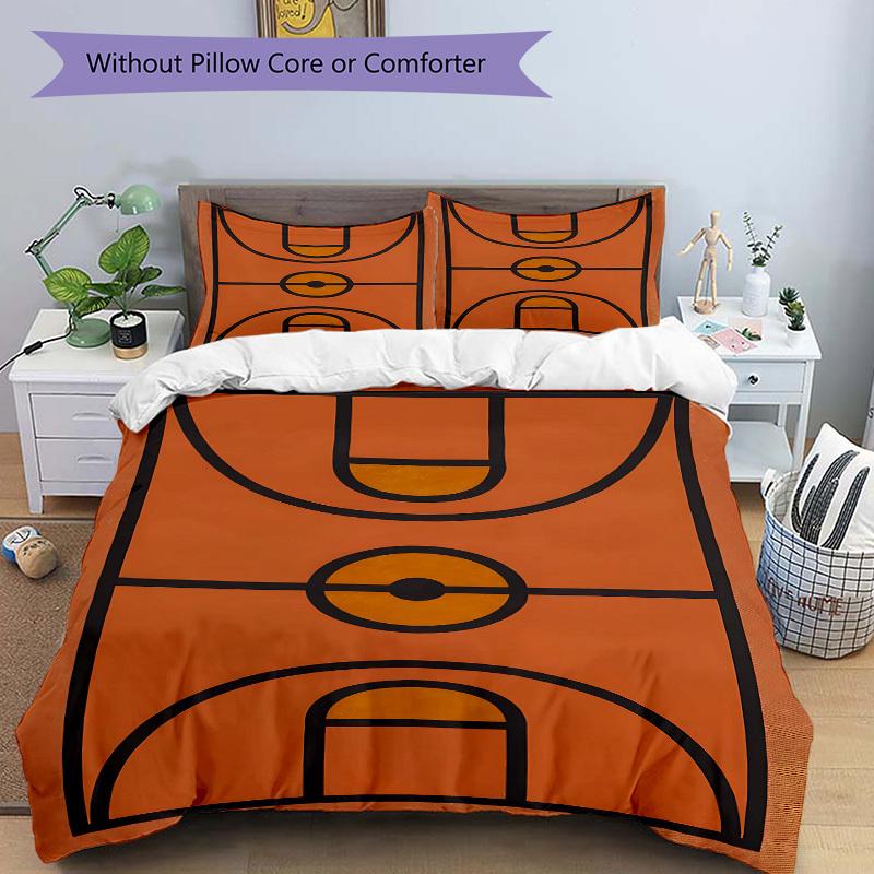 3pcs Basketball Court Bedding Set, Includes Without Pillow Inserts, Soft Comfortable Bedding Set,All-Season Use a0924051