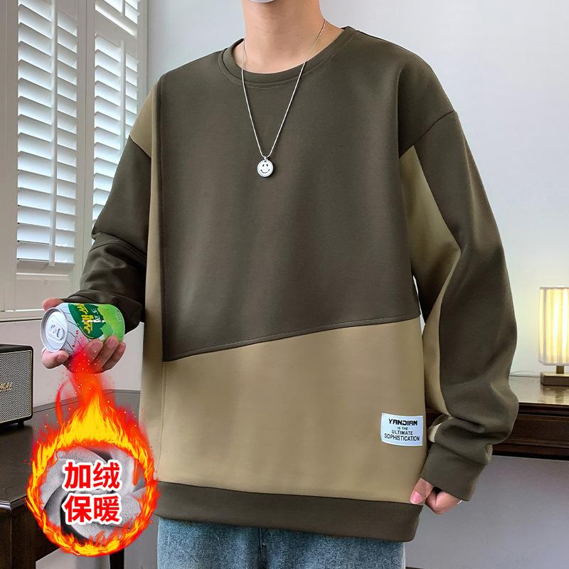 Senior Sense Spliced Round Neck Hoodie Men Осень-зима Новая корейская версия модного тренда Свободная повседневная базовая рубашка