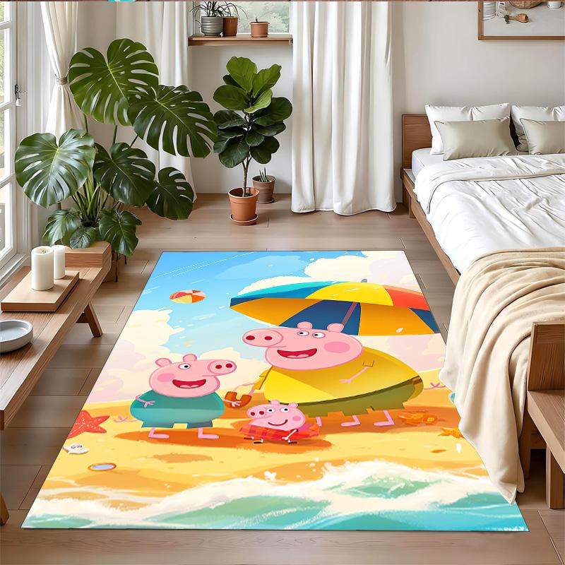 Peppa Pig Print Crystal Velvet Plush Rug Anti?Slip Wear?Resistant Floor Carpet For Indoor Household Home Decoration